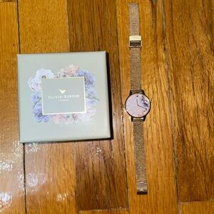 Olivia Burton floral watch with mesh rose gold strap